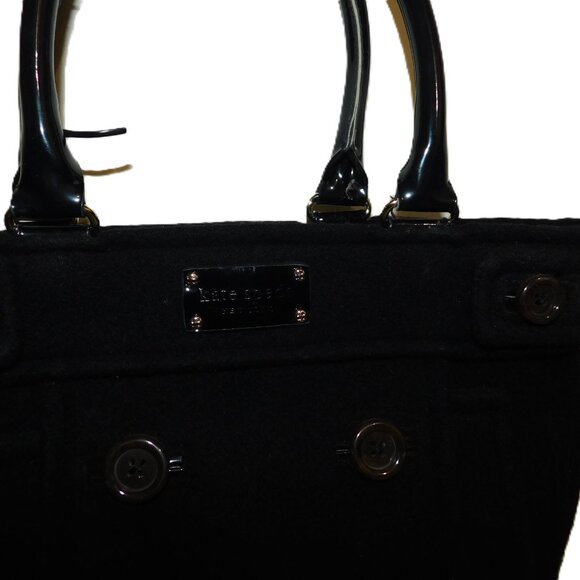 Kate Spade Black Wool Button Tote Bag With Patent Leather Handles & Lined In - Picture 3 of 12